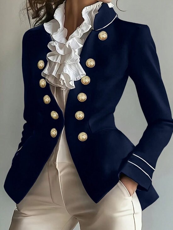 Jackets & Blazers - Navy Blue Elegant Women's Double-Breasted Slim Fit Blazer